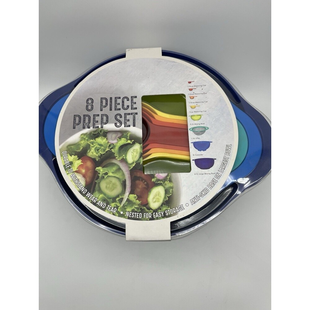 8 Piece Multicolor Plastic Mixing Bowl Set, with measuring cups